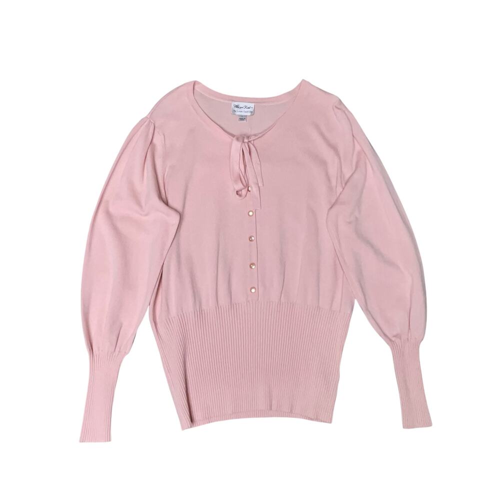 Whisper Knit by Louis Dell'Olio Pullover Sweater Sz L Pink Ribbed Bow Barbiecore